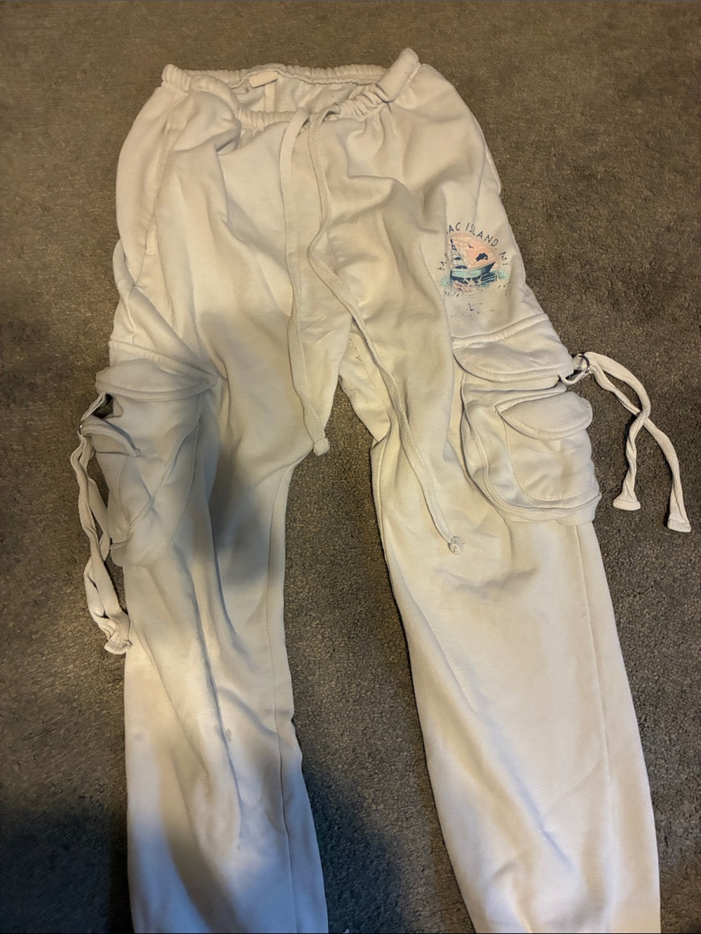 Women’s White Cargo Jogger Pants with Drawstring Ties
